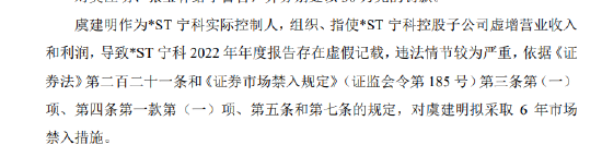 *ST宁科因财务造假遭重罚 实控人虞建明被罚市场禁入6年